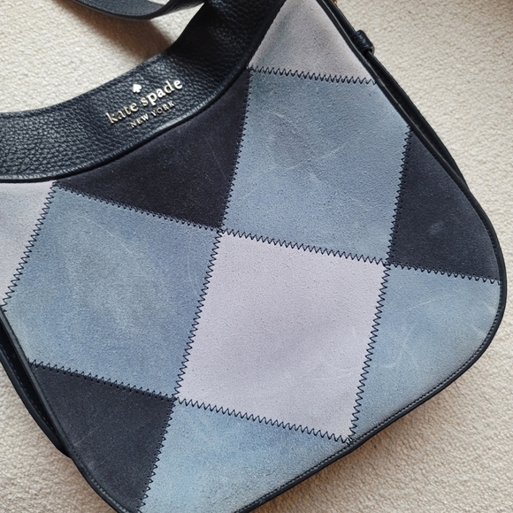 Kate Spade, North South Crossbody Bag, Patchwork Suede, Blazer Blue‎ - Picture 3 of 12